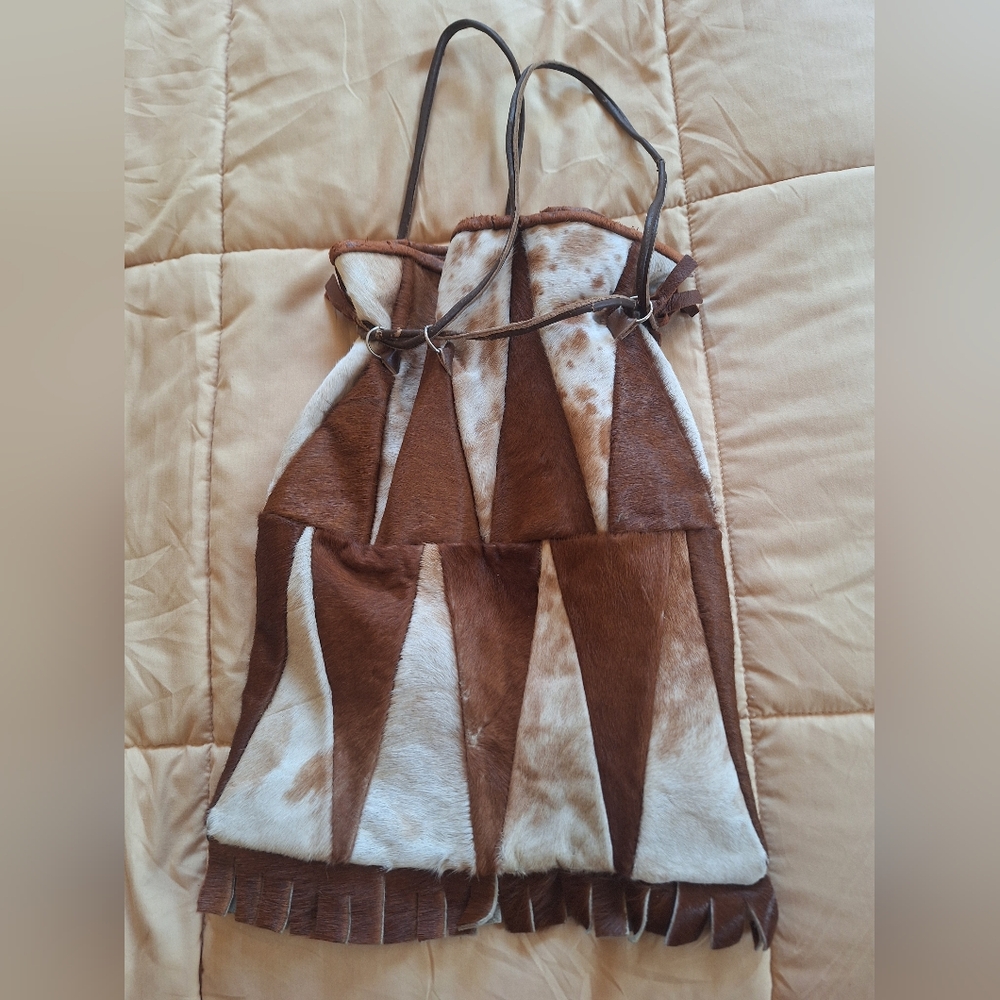 Brown and White Geometric Patterned Bag